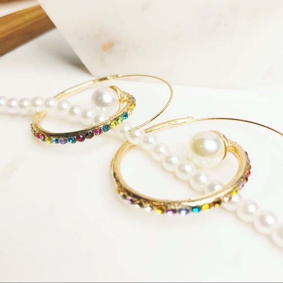 Delisa Gemstone Pearl Hoop Earrings - Picture 3 of 7